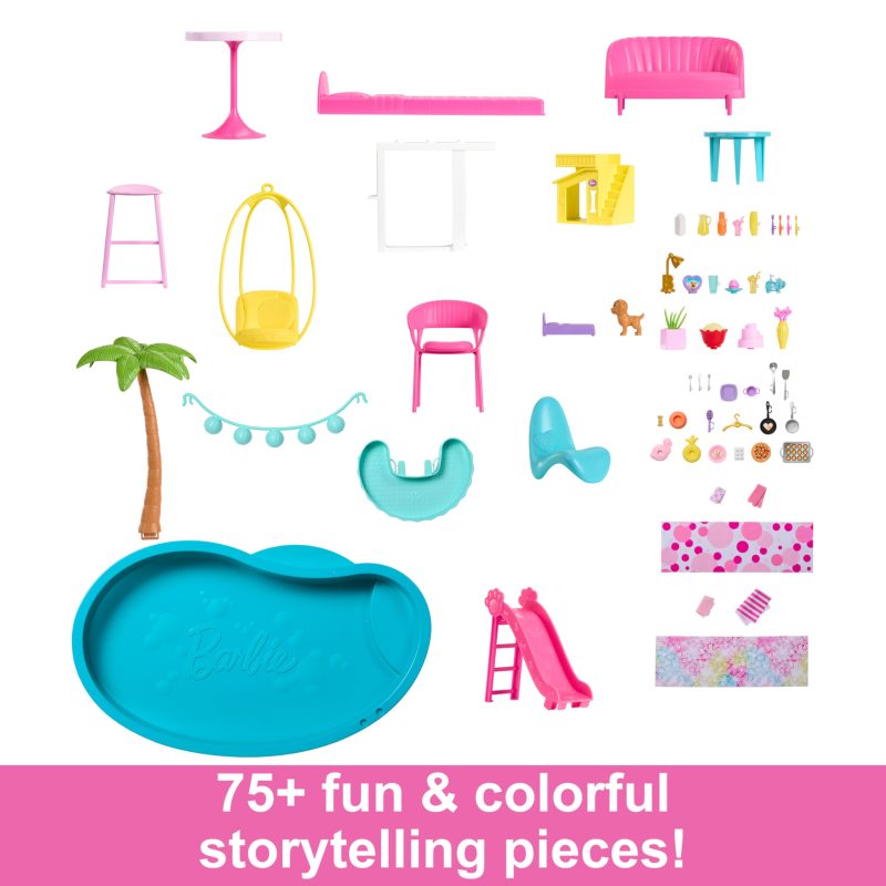 Barbie Dreamhouse Pool Party Doll House with 75+ pc, 3 Story Slide, Fits 12 Inch Dolls - Image 3