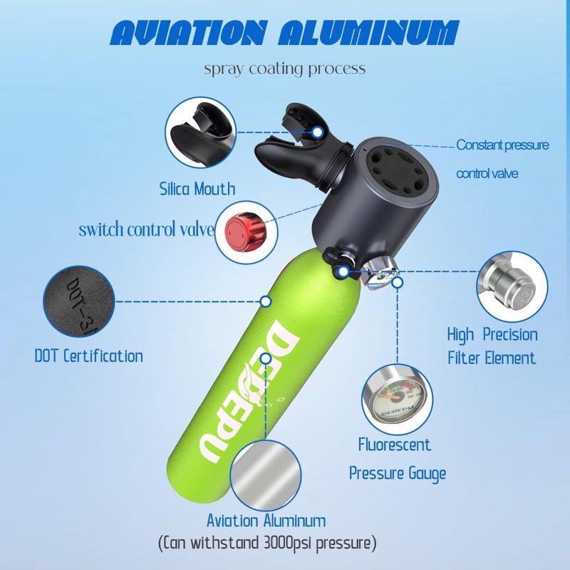 Scuba Diving Tank,0.5L Constant Pressure Mini Scuba Tank, Dive Tanks with On-Off Valve, 5-10 Minutes Underwater Capability, Portable Mini Scuba Tanks, Scuba Diving Tanks with Pump - Image 5