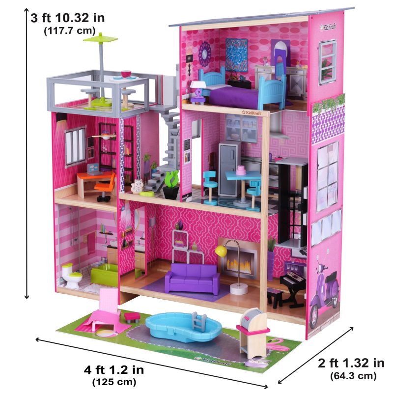 KidKraft Uptown Wooden Dollhouse with 36 Accessories, Ages 4 & up - Image 10
