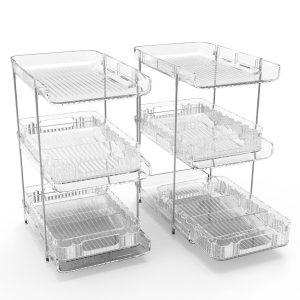 2 Sets-  3-Tier Clear Kitchen Organizer with Dividers