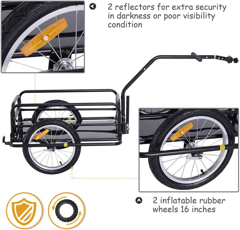 Aosom Foldable Bike Cargo Trailer Cart with Hitch, 80lbs Capacity, 16in Wheels, Black - Image 5