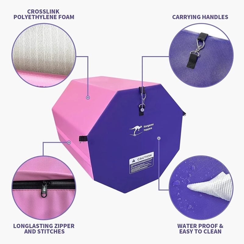 Kangaroo Hoppers 24" x 26" Gymnastics Octagon Tumbling Mat with Carrying Handles for Home Gym Exercise (Pink/ Purple) - 图片 3