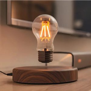 AetherGlow – Levitating Bulb Walnut Table Lamp