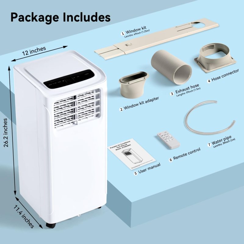 Portable Air Conditioner Cools up to 300 Sq.ft, 4-IN-1 Portable AC Unit with Cooling, Dehumidifier, Fan, 24H Timer (Window Venting Kit Included) - Image 30