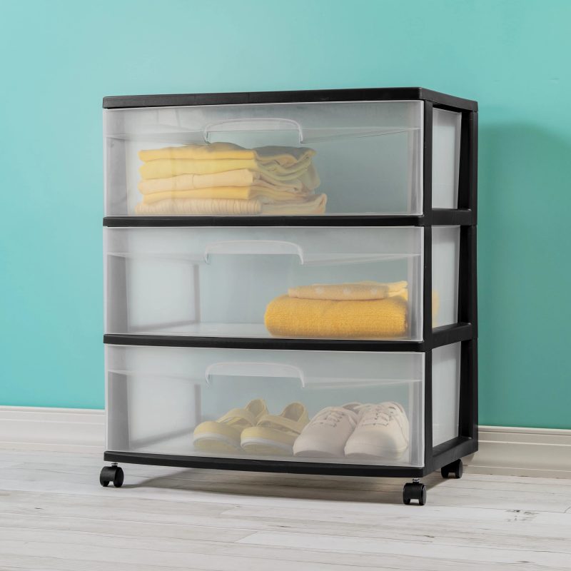 Sterilite Wide 3 Drawer Cart Black - Image 4