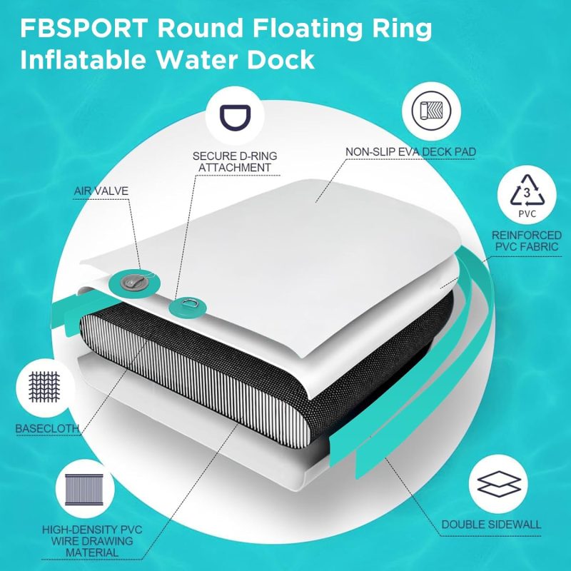 Inflatable Dock Floating Platform, 8ft Inflatable Water Hammock Floating Deck for Lake W/Cupholder, Round Floating Ring Float Ring, Pool Float Raft Lounger Island Platform Pad - 图片 6