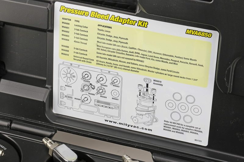 Professional Hydraulic Brake and Clutch Pressure Bleeding System, Integrated Safety and Pressure Relief Valve, 7 Master Cylinder Adapters and Storage Case - Image 3