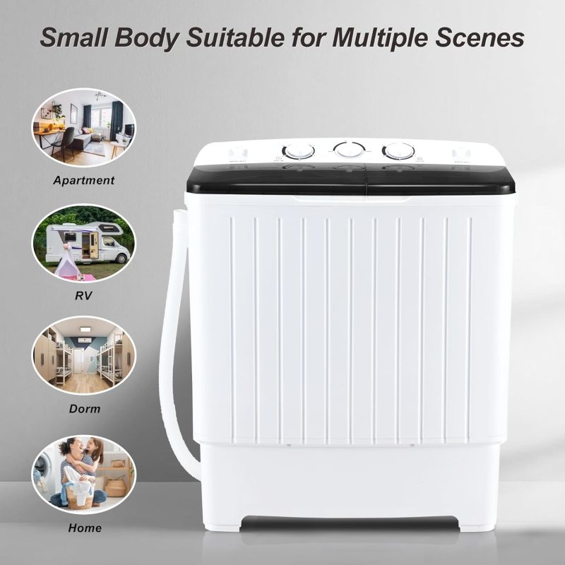 Portable Washing Machine, 15lbs Twin Tub Washer 2 In 1 Mini Compact Laundry Machine, 9lbs+6lbs Washer and Spinner Combo for Dorms, Apartments, RVs(Black) �C 15lbs - Image 23