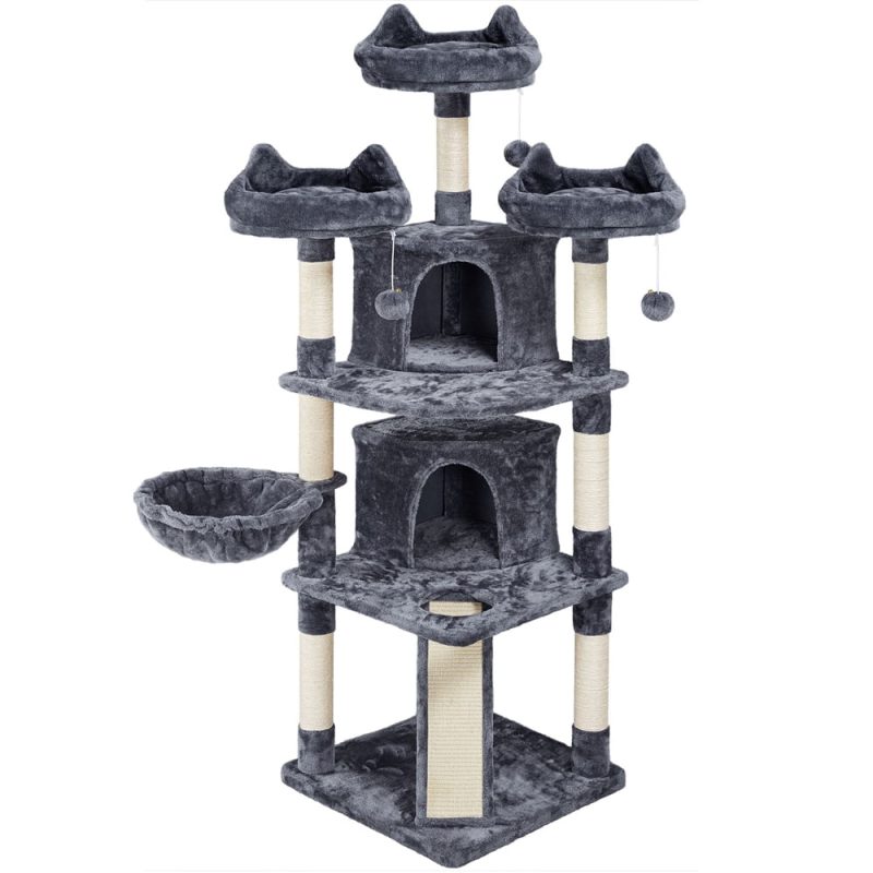 Topeakmart 69'' Large Cat Tree Tower with 2 Condos and Scratching Post, Dark Gray - Image 8