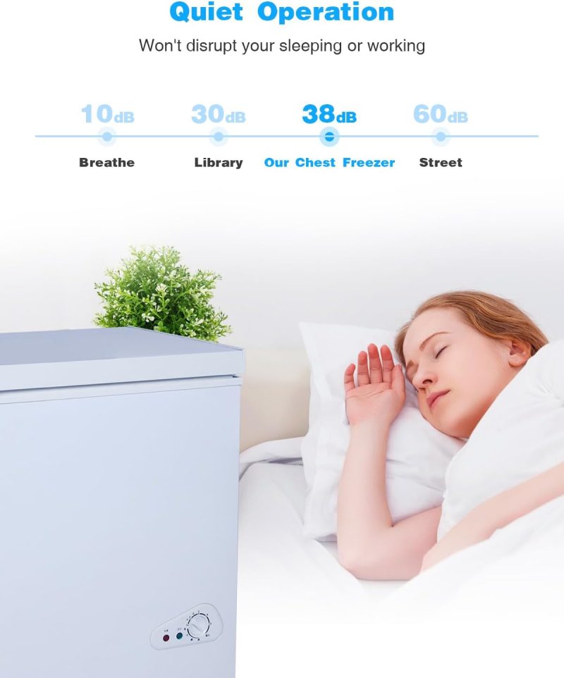 3.5 Cu.Ft Chest Freezer with a Removable Basket 7 Gears Adjustable Temperature Control(-18°F to -46°F), Deep Compact Freezer for Garage, Office, Basement, House, Kitchen, Shop, RVs-White - Image 3