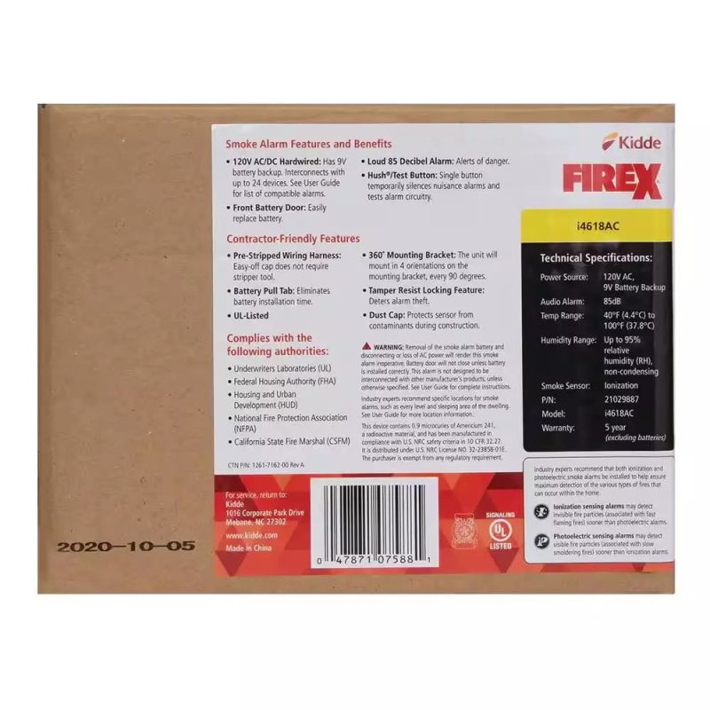 Kidde i4618 4-Pack Hardwired Smoke Alarm with Ionization Sensor, 120V AC, 9V Battery Backup - Image 5