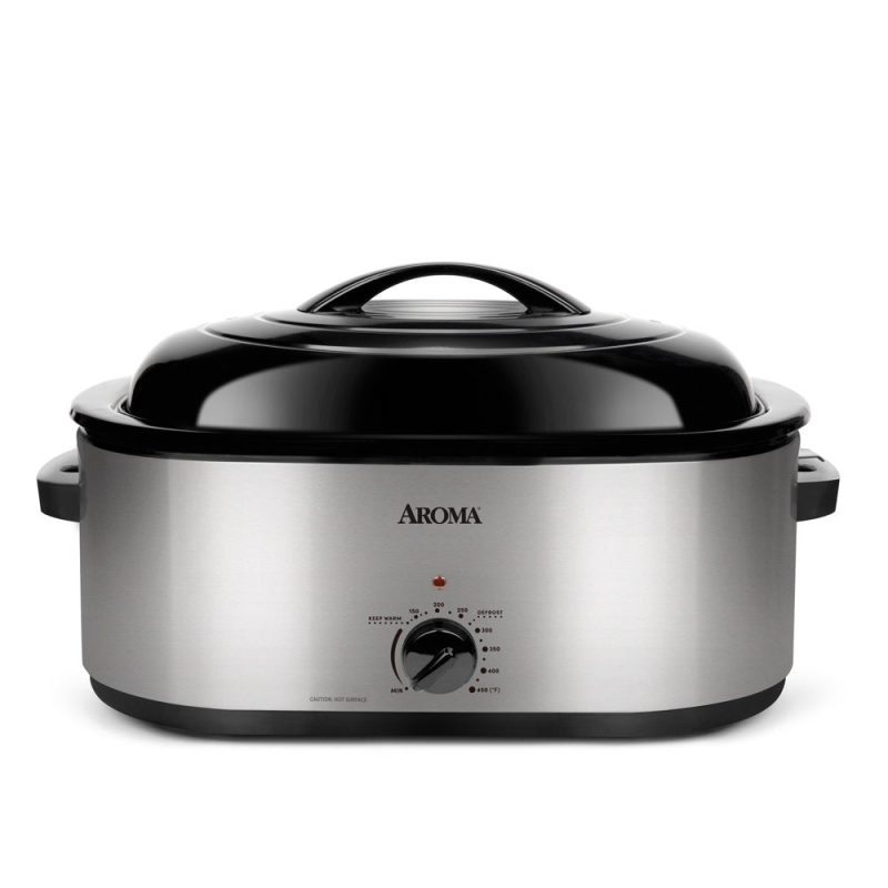 Aroma 22 Quart Electric Roaster Oven Stainless Steel with Self-Basting Lid - Image 2