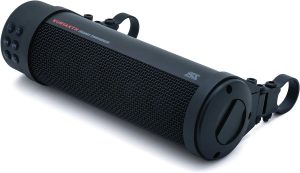 Road Thunder Weather Resistant Motorcycle Sound Bar Plus: 300 Watt Handlebar Mounted Audio Speakers with Bluetooth, USB Power Charger, Satin Black