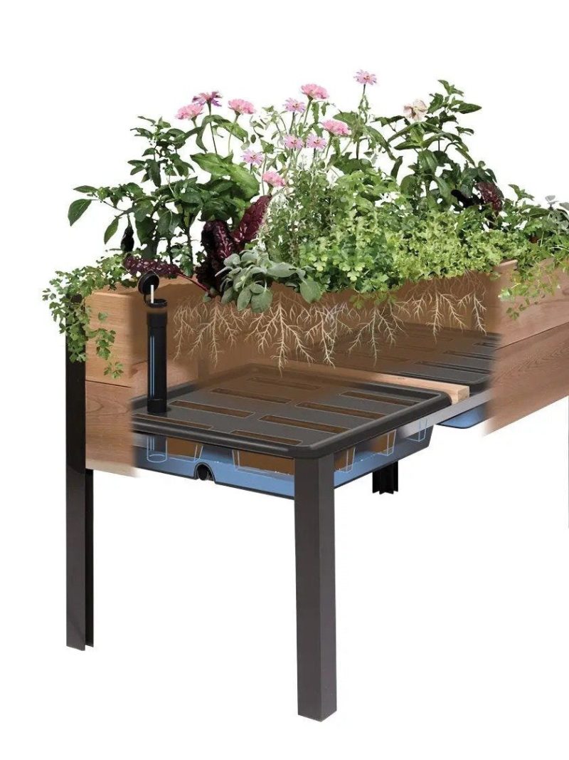 EcoStained Self-Watering Raised Planter Box with Aluminum Legs, Cedar/Cypress, 96   x24   x29 - Image 10