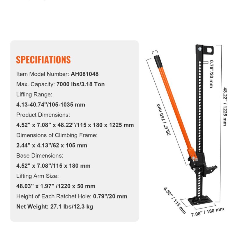 48" off Road Farm Jack Hoist 7000 Lbs High Lift Tractor Vehicle'S Winch - Image 7
