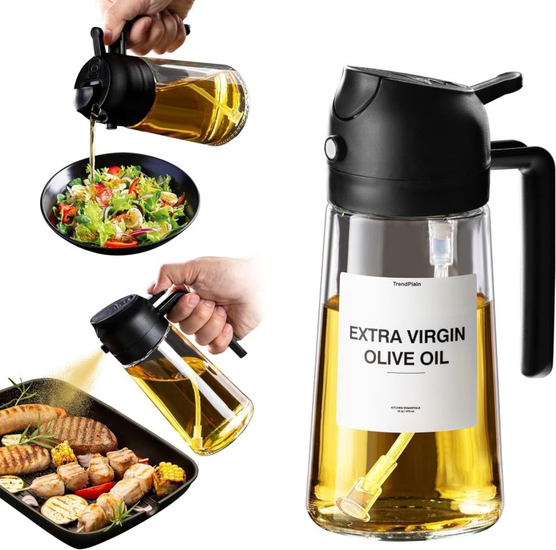 16 Oz Oil Dispenser Bottle for Kitchen – 2 in 1 Olive Oil Dispenser and Oil Sprayer – 470Ml Olive Oil Bottle - Image 8