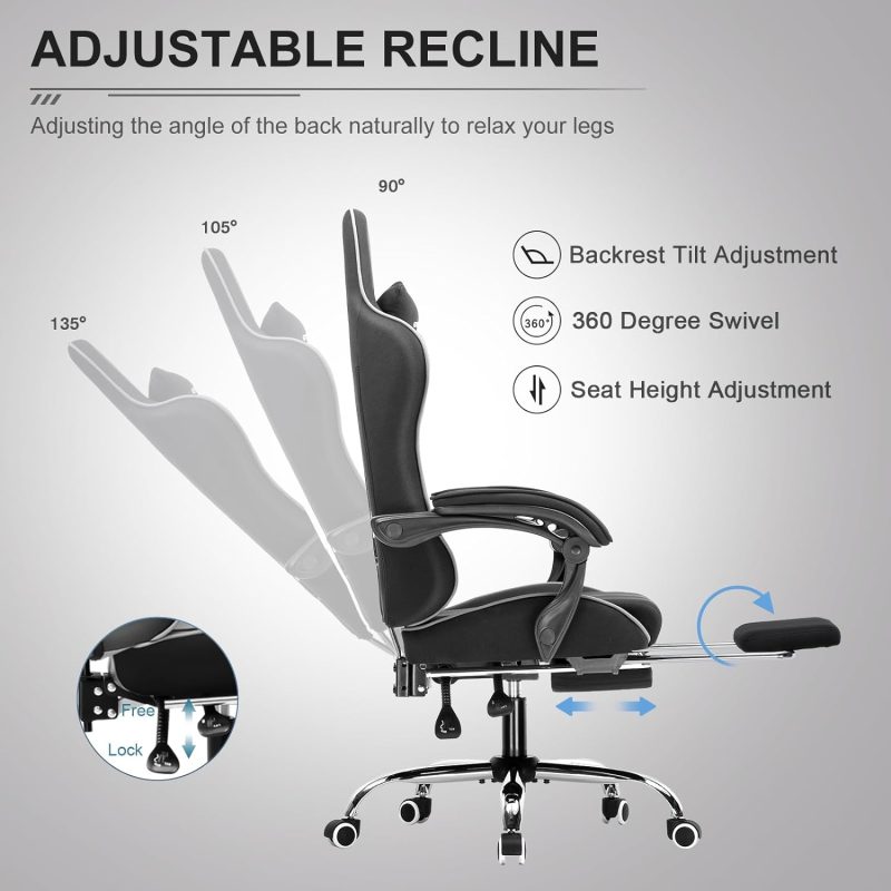 GTPLAYER Gaming Chair, Computer Chair with Footrest and Lumbar Support, Height Adjustable Game Chair with 360  -Swivel Seat and Headrest and for Office or Gaming (White) - Image 30