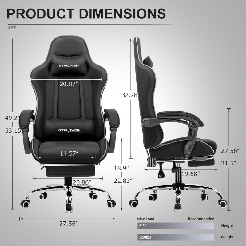 GTPLAYER Gaming Chair, Computer Chair with Footrest and Lumbar Support, Height Adjustable Game Chair with 360  -Swivel Seat and Headrest and for Office or Gaming (White) - Image 31