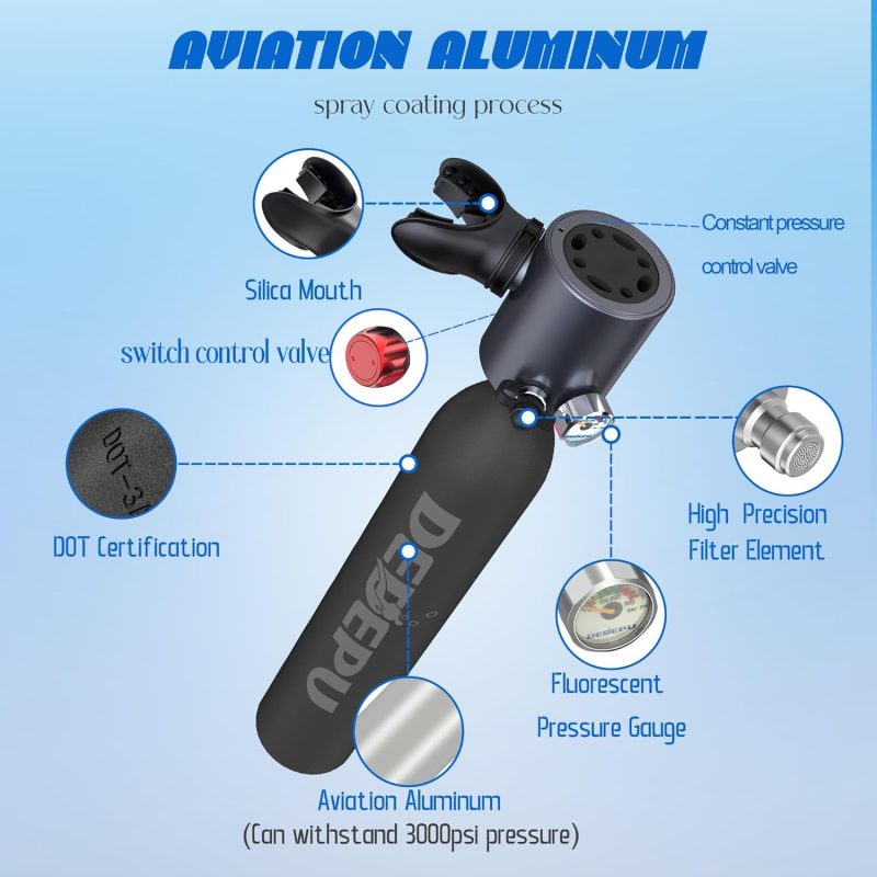 Scuba Diving Tank,0.5L Constant Pressure Mini Scuba Tank, Dive Tanks with On-Off Valve, 5-10 Minutes Underwater Capability, Portable Mini Scuba Tanks, Scuba Diving Tanks with Pump - Image 11