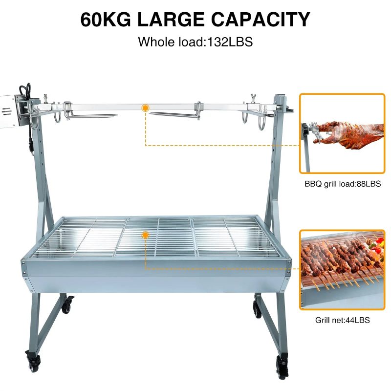 Rocita Rotisserie Grill Roaster, 132lbs Charcoal Grill Outdoor BBQ Grill Pig Lamb Spit Roaster with 25W Motor and Hand Crank - Image 3