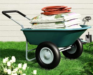 2 Wheel Wheelbarrow  330 Pounds Capacity Yard Cart with Padded Handlebar  14 Inch Pneumatic Tires for High Stability  Ideal for Moving Soil  Plant Shrub  Gardening Tool  Easy Assembly
