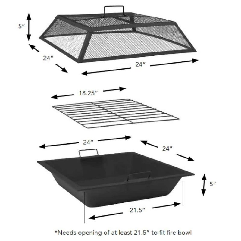 Hampton Bay 24′′ Steel Fire Pit Insert Set with Mesh Cover, 3-Piece Replacement Kit - Image 2