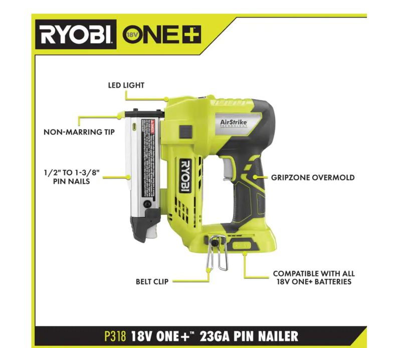 RYOBI P320P318 ONE 18V Cordless 2Tool Combo Kit with 18Gauge Brad Nailer and 23Gauge 138 in. Headless Pin Nailer Tools Only - MadeInUSA - Image 2
