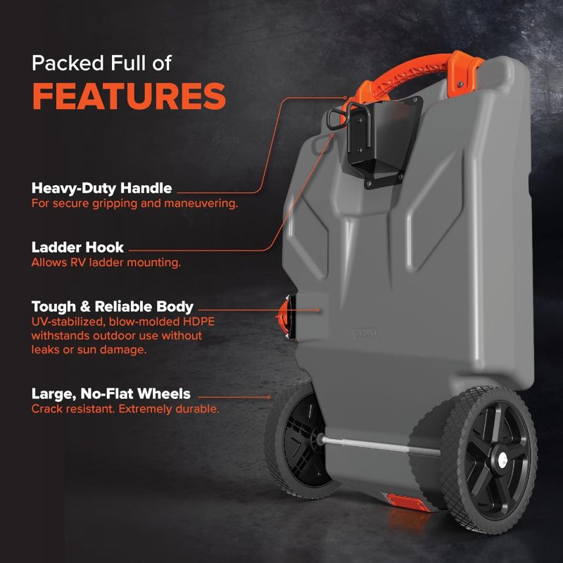 36-Gallon Portable Camper / RV Tote Tank - Features Large Heavy-Duty No-Flat Wheels & Built-In Gate Valve - Removable Steel Tow Adapter, 3 ?RV Sewer Hose & More RV Accessories (39006) - Image 21