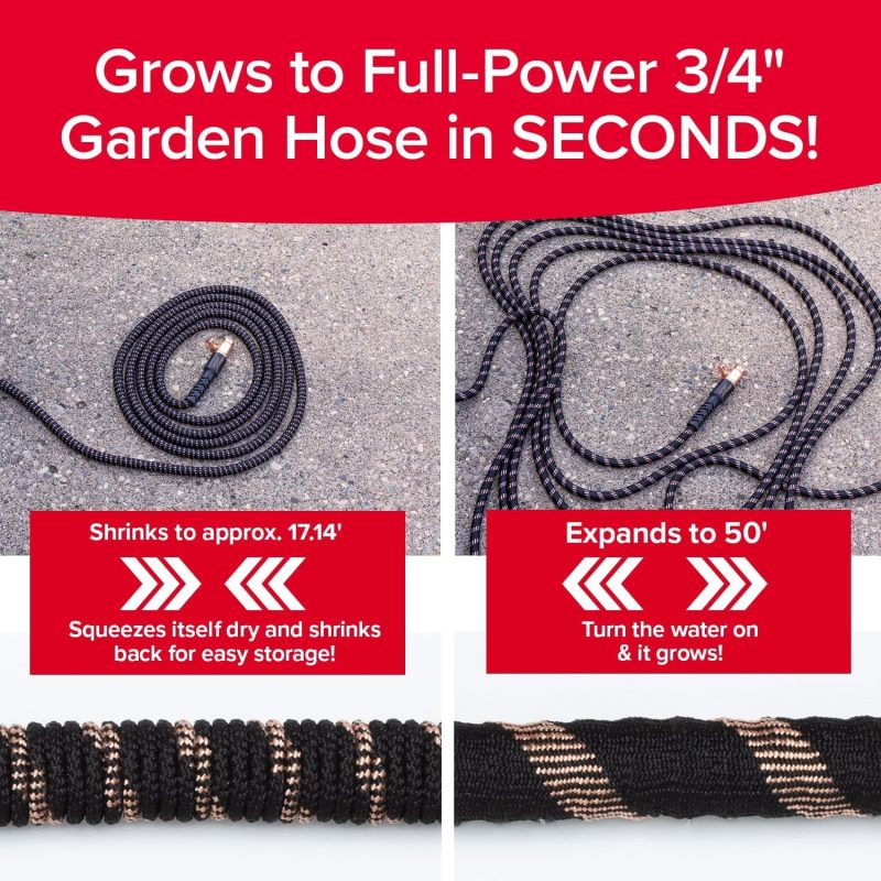 Pocket Hose Copper Bullet 50FT Expandable Garden Hose with 10-Pattern Nozzle, Lead-Free, No-Kink, Ultra-Lightweight, 3/4′′ Copper Fittings - Image 2