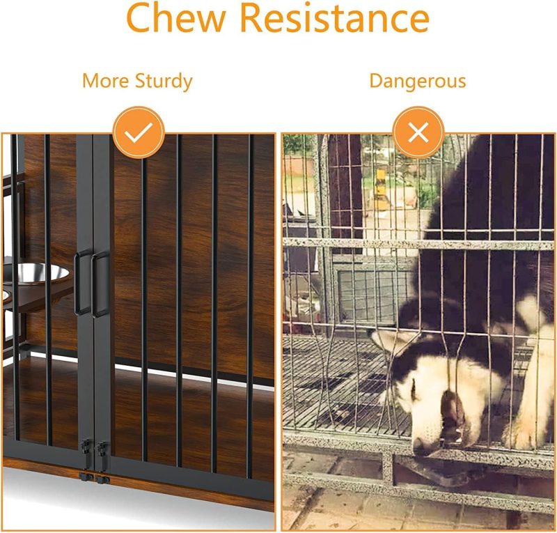 Furniture Style Large Dog Crate with 360° & Adjustable Raised Feeder for Dogs 2 Stainless Steel Bowls -End Table House Pad, Indoor Use,41" L X 24" W 36" H, Classic Brown - Image 17