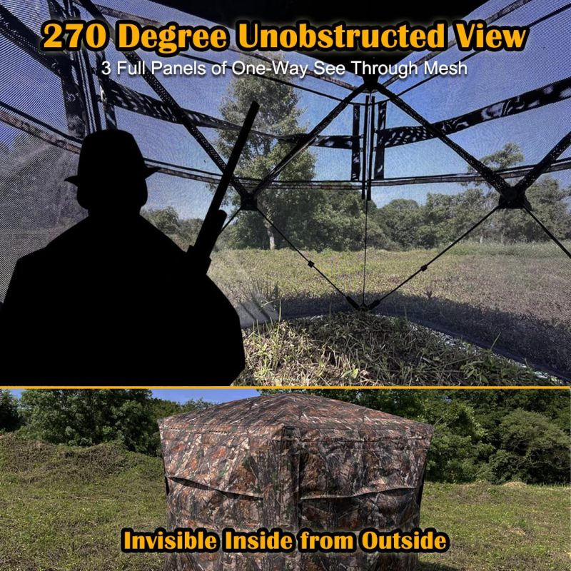 CROSS MARS Portable 2-3 Person 270 Degree See Through Hunting Blind Ground Camouflage Pop Up Hub Turkey Deer Blinds Tent - Image 2