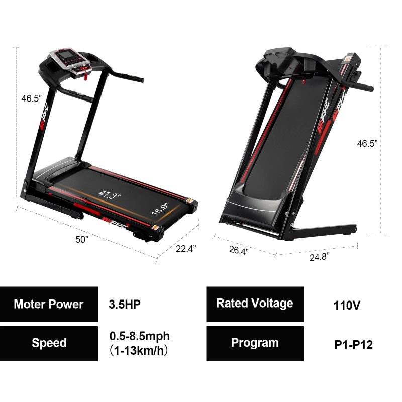 FYC 3.5HP 330 LBS Weight Capacity Folding Treadmill with Incline, Portable Electric Treadmill for Home Running Walking Jogging Exercise w/ 12 Preset Programs, Indoor House Workout Training Exercise - Image 3