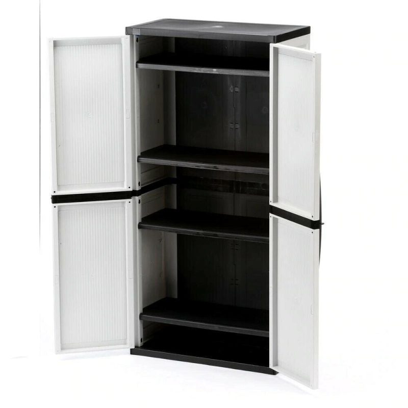 HDX Gray Plastic Freestanding Garage Cabinet, 35′′W x 71′′H x 18′′D, with Adjustable Shelves and Lockable Doors - Image 3