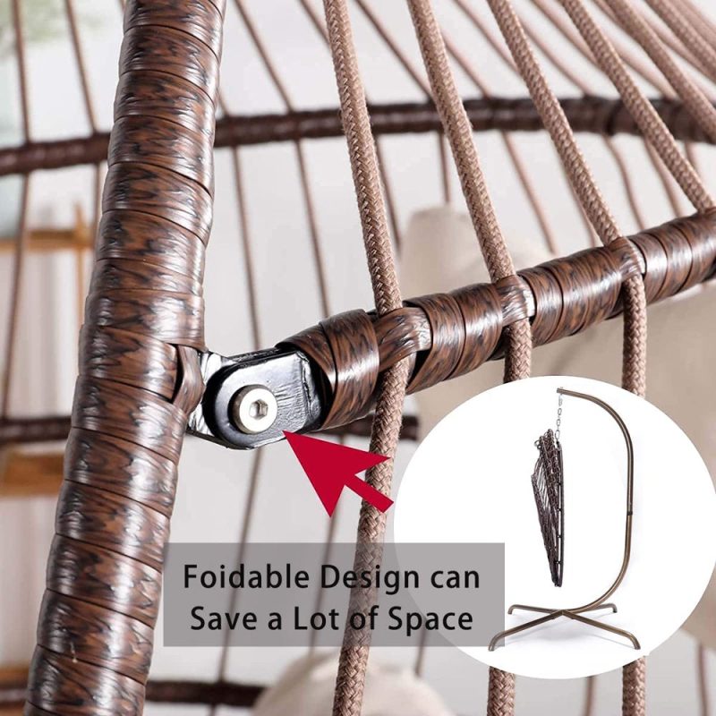 Nicesoul Foldable PE Wicker Brown Hanging Egg Chair With Stand Swing Chair With Cushion and Pillow Capacity 350lbs - Image 5