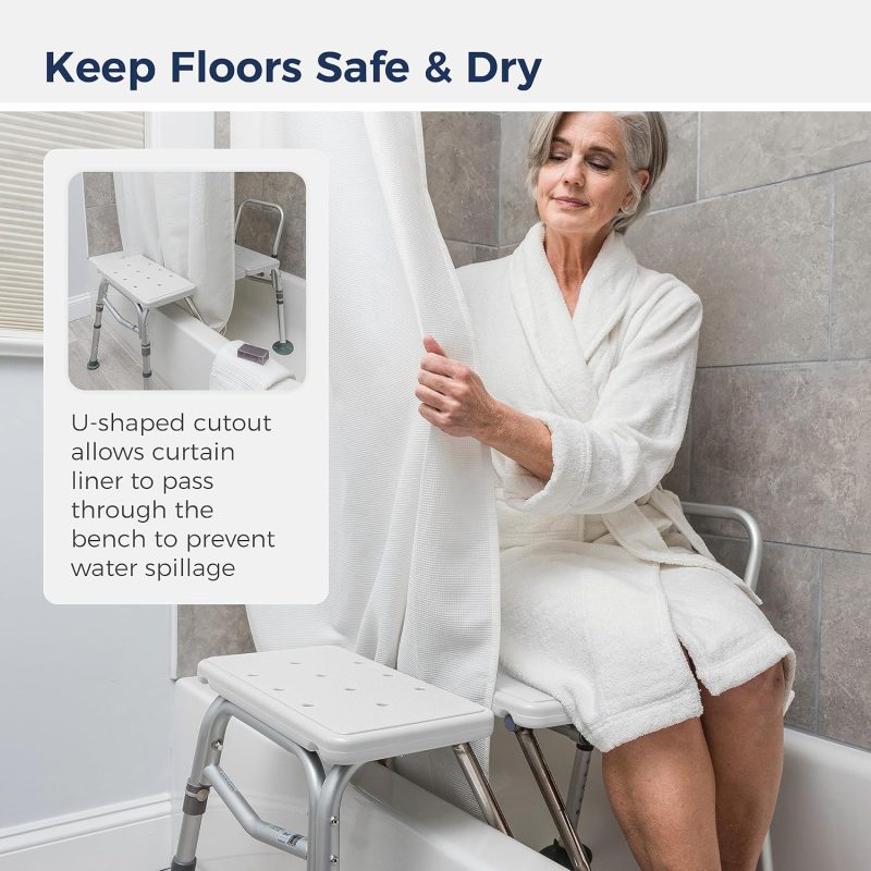 Drive Medical Splash Defense Tub Transfer Bench for Bathtub with Curtain Guard Protection, White - Image 3