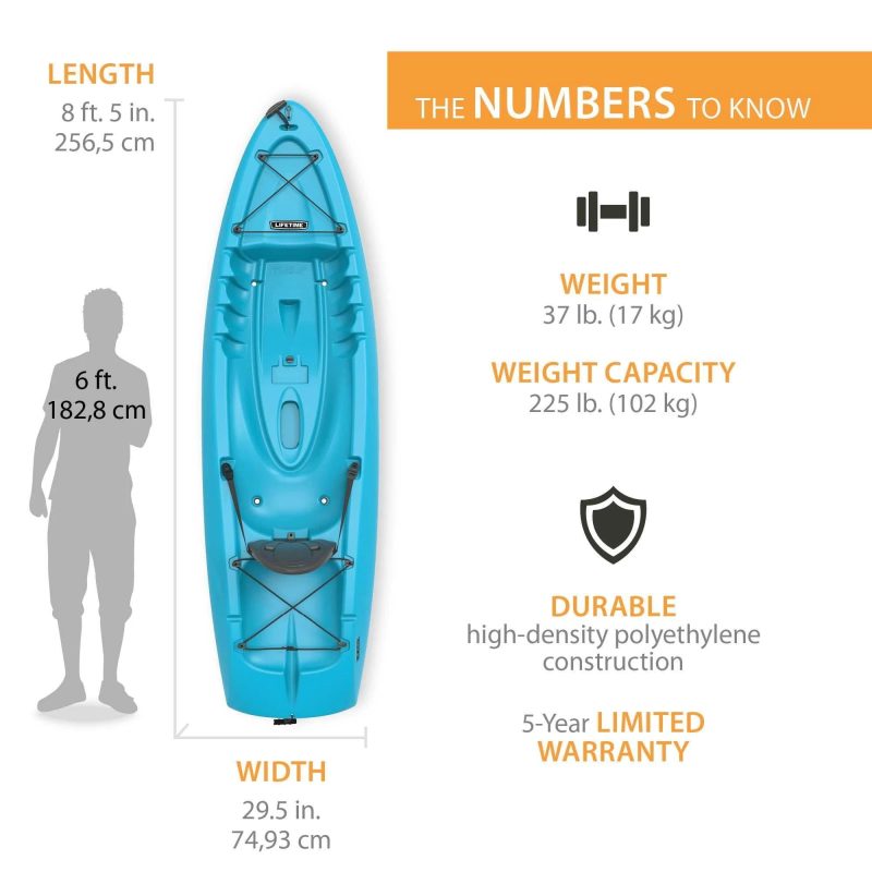 Lifetime Hydros 85 Sit-On-Top Kayak Paddle Included Glacier Blue - MadeInUSA - Image 2