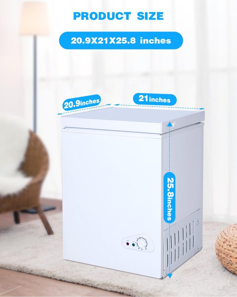 3.5 Cu.Ft Chest Freezer with a Removable Basket 7 Gears Adjustable Temperature Control(-18°F to -46°F), Deep Compact Freezer for Garage, Office, Basement, House, Kitchen, Shop, RVs-White - Image 7