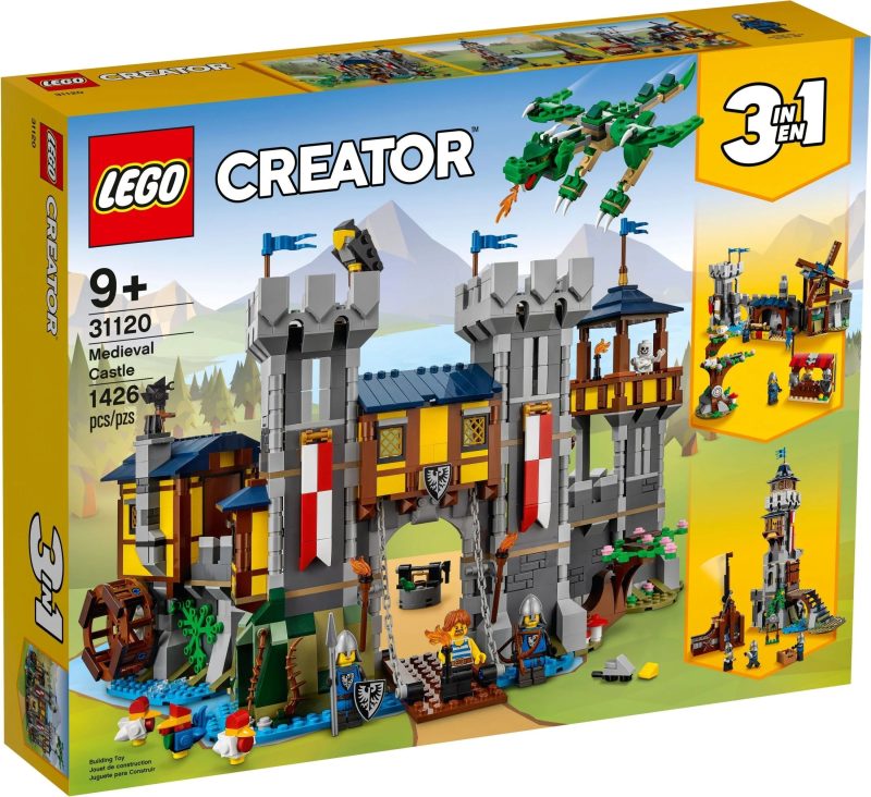 LEGO Creator 3 in 1 Medieval Castle Toy, Transforms from Castle to Tower to Marketplace, Includes Skeleton and Dragon Figure, with 3 Minifigures and Catapult, 31120 - Image 2