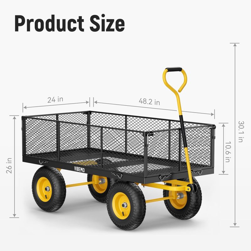 Steel Garden Cart, 2-in-1 1400 lbs Heavy Duty Utility Wagon, with Removable Mesh Sides to Convert into Flatbed, 240° U-Turn 13" Pneumatic Tires Garden Wagon for Farm Yard Lawn Garden Camping - Image 10