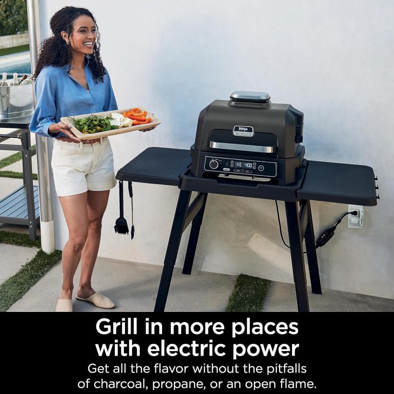 7-in-1 Grill & Smoker with Thermometer, Air Fryer, BBQ, Bake, Roast, Broil – Portable Electric Outdoor Grill, Grey - Image 9