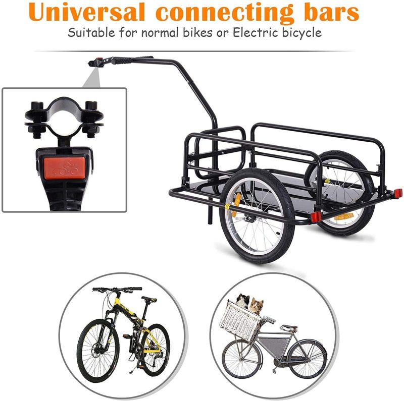 Aosom Foldable Bike Cargo Trailer Cart with Hitch, 80lbs Capacity, 16in Wheels, Black - Image 6
