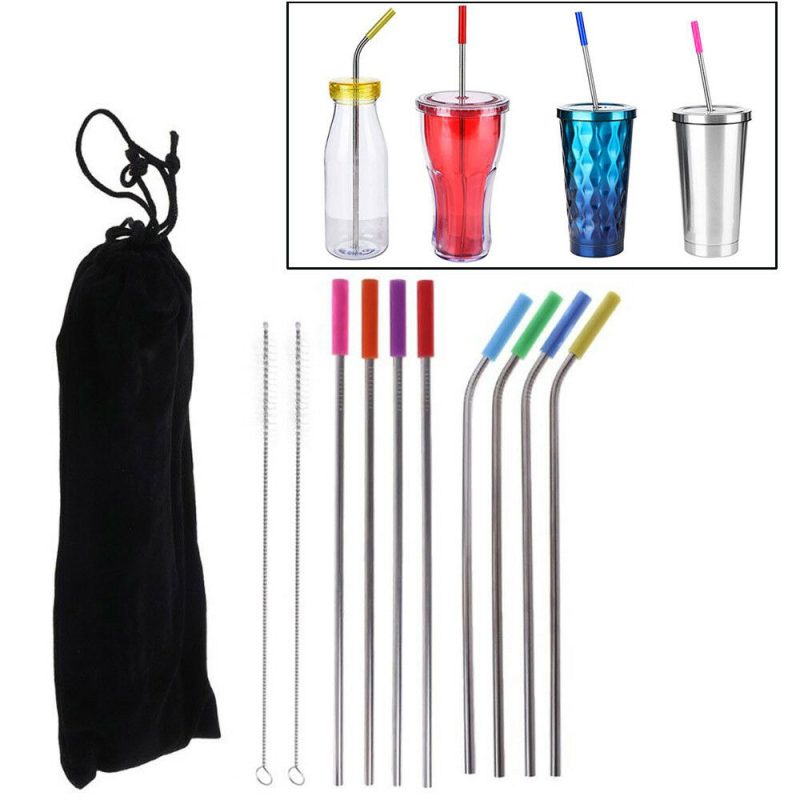 8 Pcs Stainless Steel Metal Drinking Reusable Straws + Cleaner Brush Kit - 图片 5