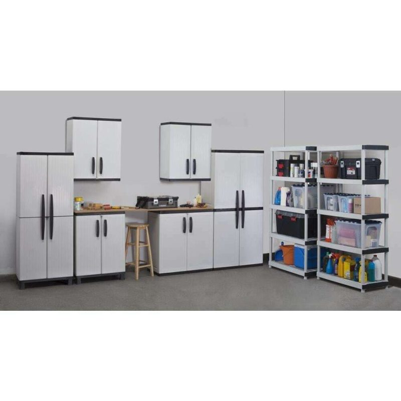 HDX Gray Plastic Freestanding Garage Cabinet, 35′′W x 71′′H x 18′′D, with Adjustable Shelves and Lockable Doors - Image 8