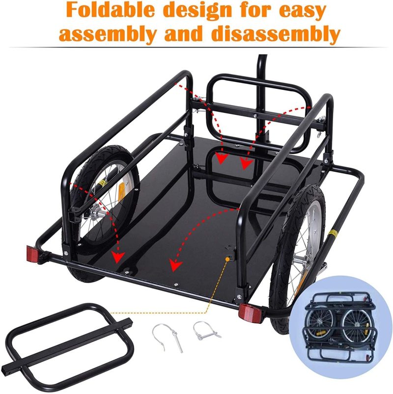 Aosom Foldable Bike Cargo Trailer Cart with Hitch, 80lbs Capacity, 16in Wheels, Black - Image 4