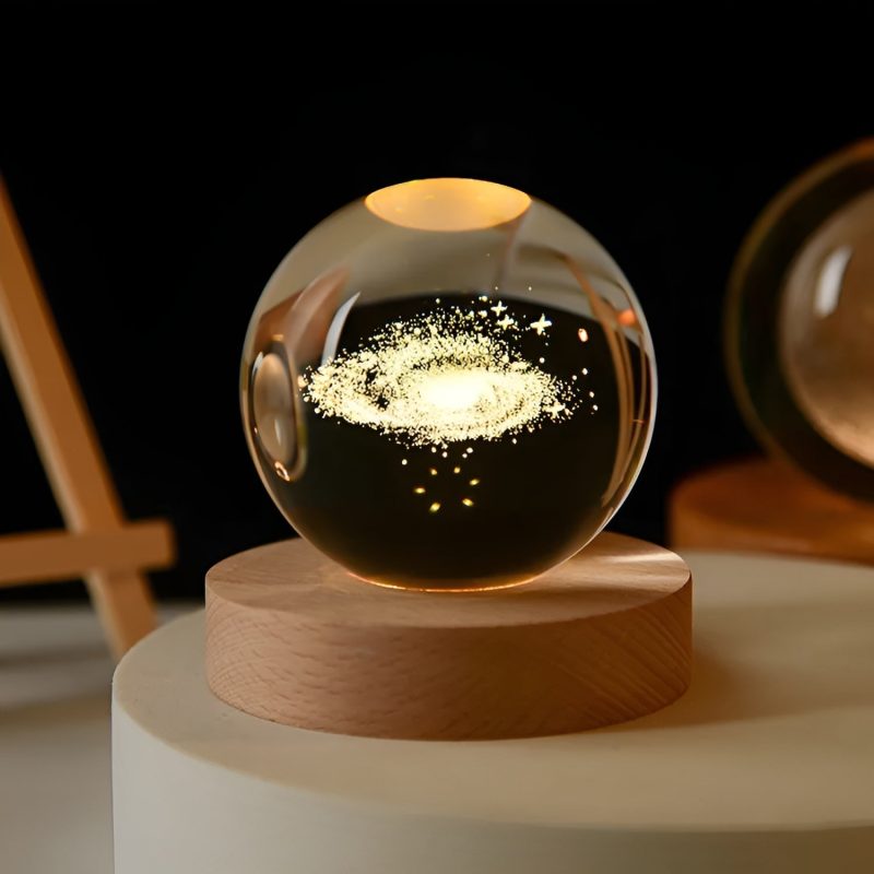 3D Galaxy Crystal Ball Lamp With Wooden Base - Image 3