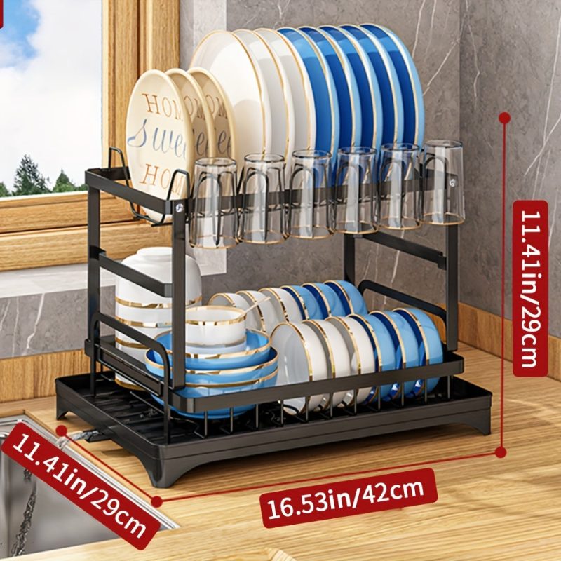2-Tier Stainless Steel Dish Drying Rack for Kitchen Counter, Over the Sink with Utensil Holder and Cutting Board Storage - Image 7