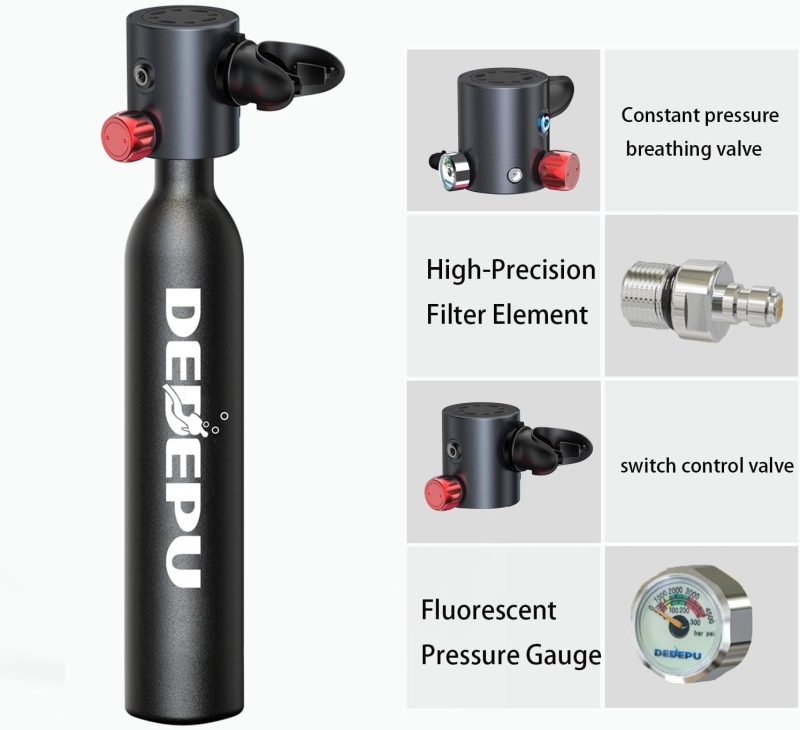 Scuba Diving Tank,0.5L Constant Pressure Mini Scuba Tank, Dive Tanks with On-Off Valve, 5-10 Minutes Underwater Capability, Portable Mini Scuba Tanks, Scuba Diving Tanks with Pump - Image 9