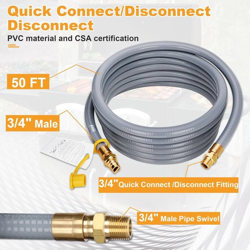 Knocokie 24FT 3/4" ID Natural Gas Hose with Quick Connect Fittings - Image 2