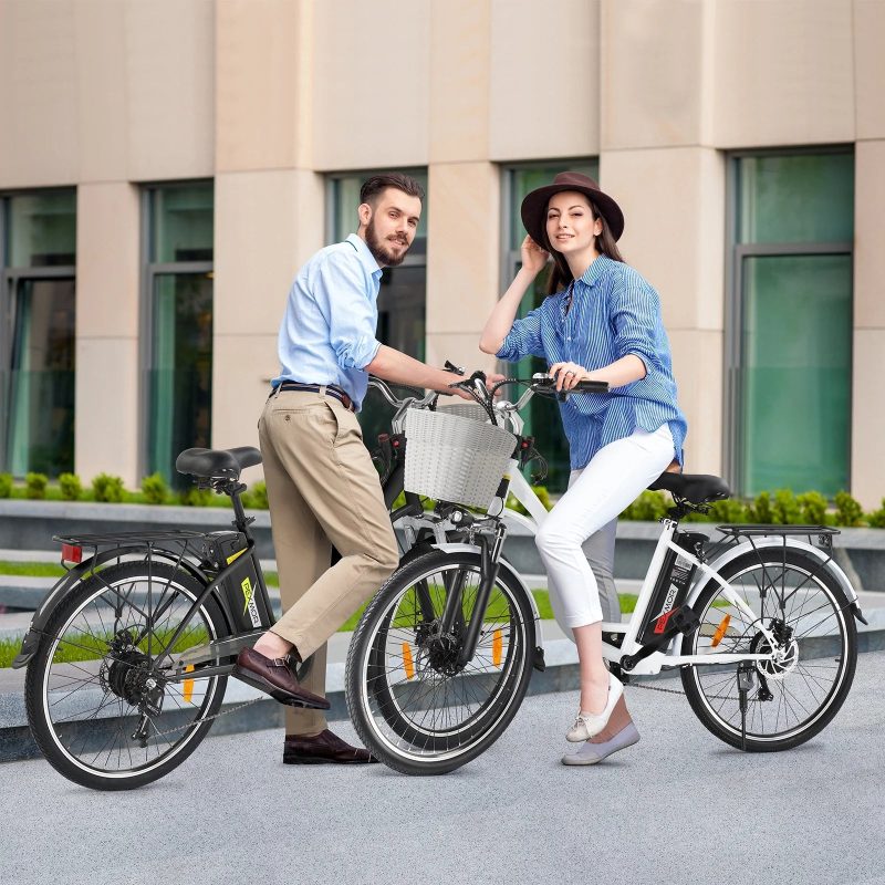 PEXMOR Electric Bike for Adults, 350W (Peak 500W) City Commuter Ebike 36V 12.5AH Removable Battery, 26" Cruiser Electric Bicycle Shimano 6-Speed | Dual Shock Absorber | Basket - Image 9