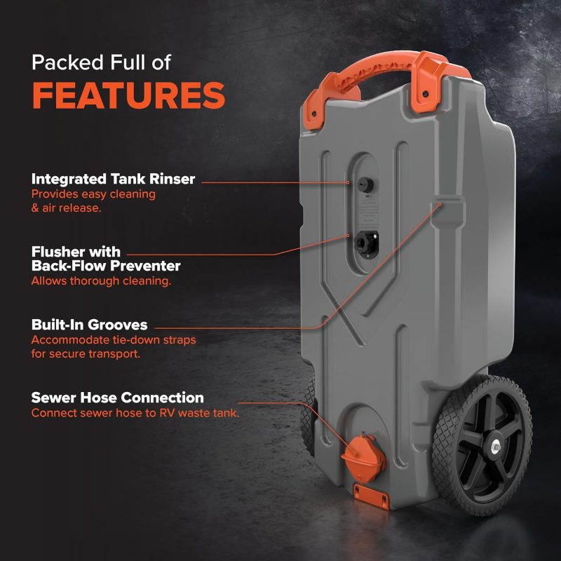 36-Gallon Portable Camper / RV Tote Tank - Features Large Heavy-Duty No-Flat Wheels & Built-In Gate Valve - Removable Steel Tow Adapter, 3 ?RV Sewer Hose & More RV Accessories (39006) - Image 7
